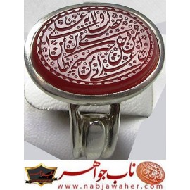 انگشترنفیس مردانه عقیق سرخ یمنی حکاکی حدیث ولایت خط حسین امینی حقیر با رکاب نقره محمد افتخاری