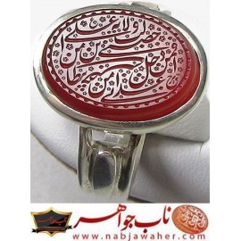 انگشترنفیس مردانه عقیق سرخ یمنی حکاکی حدیث ولایت خط حسین امینی حقیر با رکاب نقره محمد افتخاری