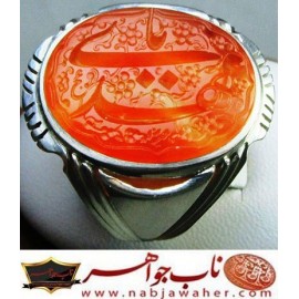انگشترنفیس خطی مردانه عقیق_یمنی خط_میرزا،حکاکی محمدمجتبی_آتشباز، رکاب_استادسیدحسن_شیرازی،رکاب_سیدحسن وحکاکی-یامهدی