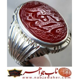 انگشترنفیس خطی مردانه عقیق_یمنی خط_میرزا،حکاکی محمدمجتبی_آتشباز، رکاب_استادسیدحسن_شیرازی،رکاب_سیدحسن وحکاکی-یاسیدالشهدا