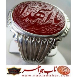 انگشترنفیس خطی مردانه عقیق_یمنی خط_میرزا،حکاکی محمدمجتبی_آتشباز، رکاب_استادسیدحسن_شیرازی،رکاب_سیدحسن وحکاکی-یاسیدالشهدا