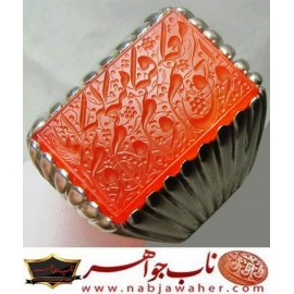 انگشترنفیس عقیق سرخ کهنه یمنی حکاکی والحق معکم وفیکم ومنکم والیکم خط حر حکاکی رضا قربانی رکاب امیرلطفی 