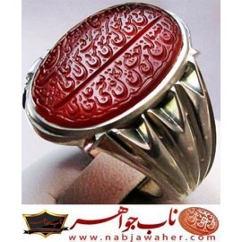 انگشترنفیس مردانه عقیق سرخ یمنی خط میرزا حکاکی استاد مجتبی اتشباز ذکر ومن یتق الله رکاب نقره دستساز سیدحسن هاشمی 