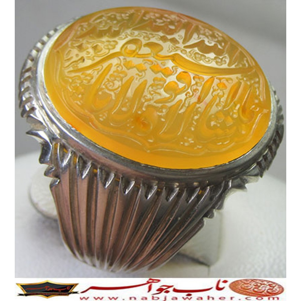 انگشترنفیس مردانه عقیق سرخ یمنی خط میرزا حکاکی استاد مجتبی اتشباز ذکر ماشاالله صغیر رکاب سیدحسن