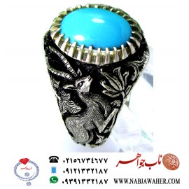 انگشترنفیس مردانه فیروزه شجرناب نیشابوری رکاب فاخر مهدی رحمانی قلمزنی جنگی