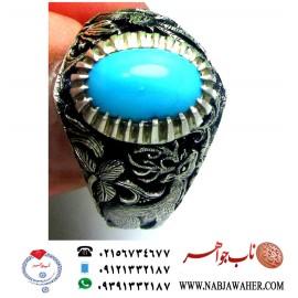 انگشترنفیس مردانه فیروزه شجرناب نیشابوری رکاب فاخر مهدی رحمانی قلمزنی جنگی