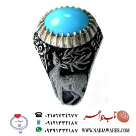 انگشترنفیس مردانه فیروزه شجرناب نیشابوری رکاب فاخر مهدی رحمانی قلمزنی جنگی