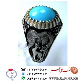 انگشترنفیس مردانه فیروزه شجرناب نیشابوری رکاب فاخر مهدی رحمانی قلمزنی جنگی