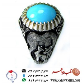انگشترنفیس مردانه فیروزه شجرناب نیشابوری رکاب فاخر مهدی رحمانی قلمزنی جنگی