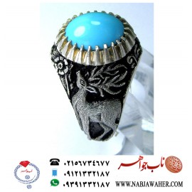 انگشترنفیس مردانه فیروزه شجرناب نیشابوری رکاب فاخر مهدی رحمانی قلمزنی جنگی