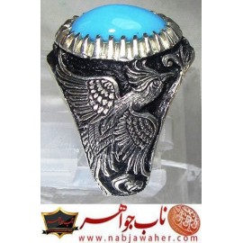 مشخصات انگشتر:  انگشترنفیس مردانه فیروزه ناب نیشابوری رکاب فاخر و ارزشمند قلمزنی سیمرغ اثر حمید جنگی