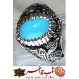 مشخصات انگشتر:  انگشترنفیس مردانه فیروزه ناب نیشابوری رکاب فاخر و ارزشمند قلمزنی سیمرغ اثر حمید جنگی
