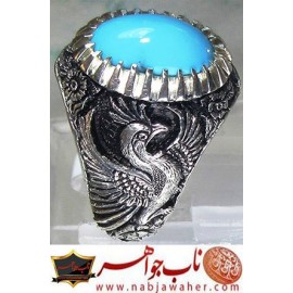 مشخصات انگشتر:  انگشترنفیس مردانه فیروزه ناب نیشابوری رکاب فاخر و ارزشمند قلمزنی سیمرغ اثر حمید جنگی