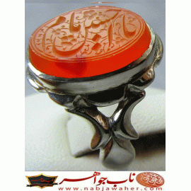 انگشترنفیس عقیق سرخ یمنی یا امام حسین حکاکی محسن ضرغامی خط م ض ورکاب محمدافتخاری