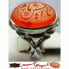 انگشترنفیس عقیق سرخ یمنی یا امام حسین حکاکی محسن ضرغامی خط م ض ورکاب محمدافتخاری
