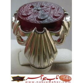 انگشترفدیوم خطی مردانه عقیق سرخ یمنی رکاب نفیس دستسازتهران_خانی(محمد محمودخانی)و خط حرّ (استاد رضا قربانی)و ذکر یاحامل الواء الحسین ع