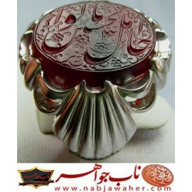 انگشترفدیوم خطی مردانه عقیق سرخ یمنی رکاب نفیس دستسازتهران_خانی(محمد محمودخانی)و خط حرّ (استاد رضا قربانی)و ذکر یاحامل الواء الحسین ع