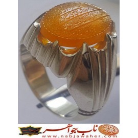 انگشترنفیس مردانه عقیق زرد یمنی خط میرزا حکاکی استاد مجتبی اتشباز ذکر ایت الکرسی رکاب افتخاری