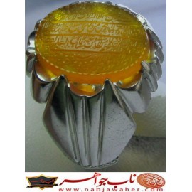 انگشترنفیس مردانه عقیق زرد یمنی خط میرزا حکاکی استاد مجتبی اتشباز ذکر ایت الکرسی رکاب افتخاری