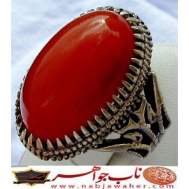  انگشتر عقیق سرخ تراش بادامی