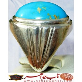 انگشترنفیس مردانه فیروزه درشت نیشابوری با رکاب استاد جباری