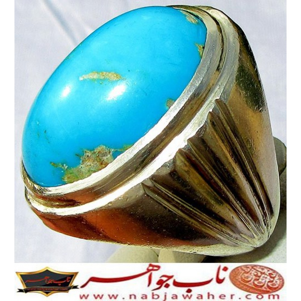 انگشترنفیس مردانه فیروزه درشت نیشابوری با رکاب استاد جباری