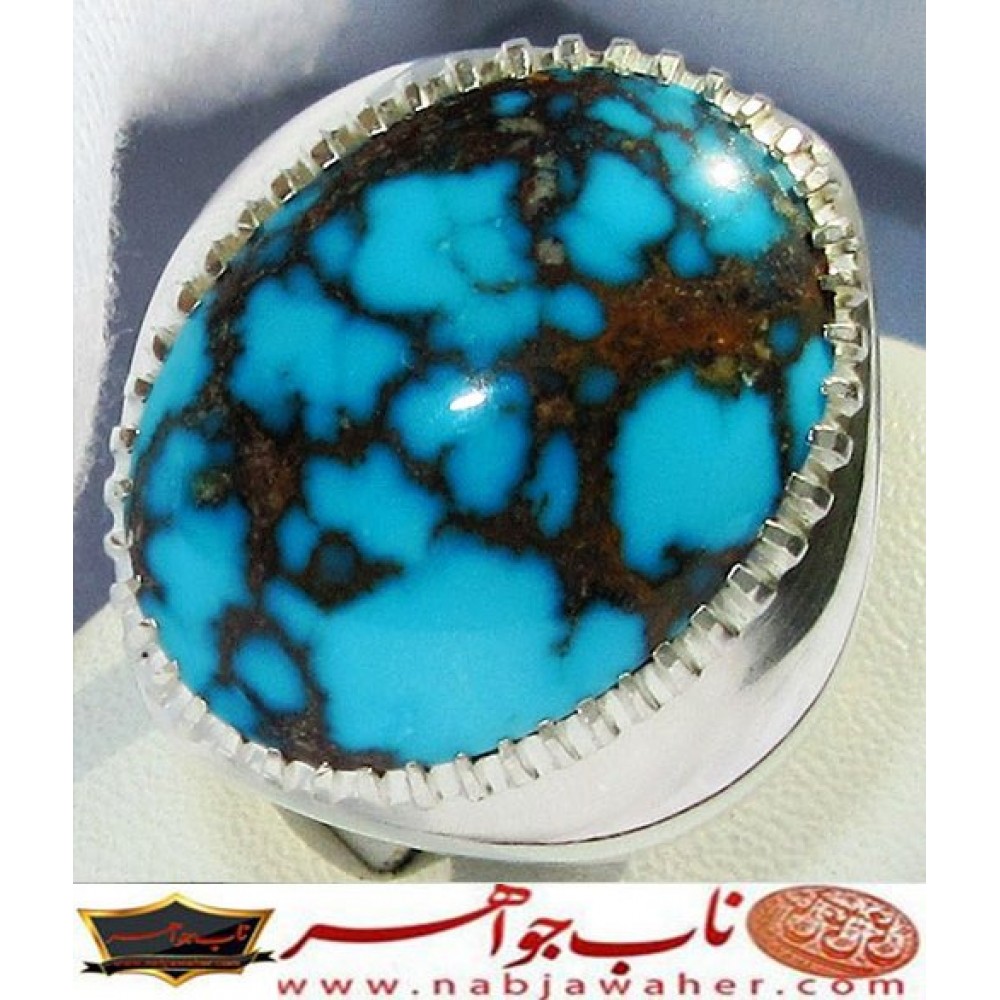 انگشترنفیس مردانه فیروزه رنگ محک نیشابوری با رکاب احمد نامی 