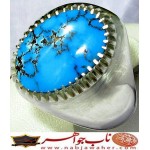 انگشترنفیس مردانه فیروزه رنگ محک نیشابوری با رکاب احمد نامی همراه با شناسنامه