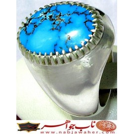 انگشترنفیس مردانه فیروزه رنگ محک نیشابوری با رکاب احمد نامی همراه با شناسنامه