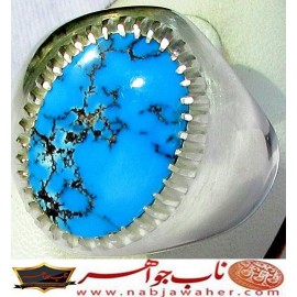 انگشترنفیس مردانه فیروزه رنگ محک نیشابوری با رکاب احمد نامی همراه با شناسنامه