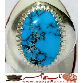 انگشترنفیس مردانه فیروزه رنگ محک نیشابوری با رکاب احمد نامی همراه با شناسنامه