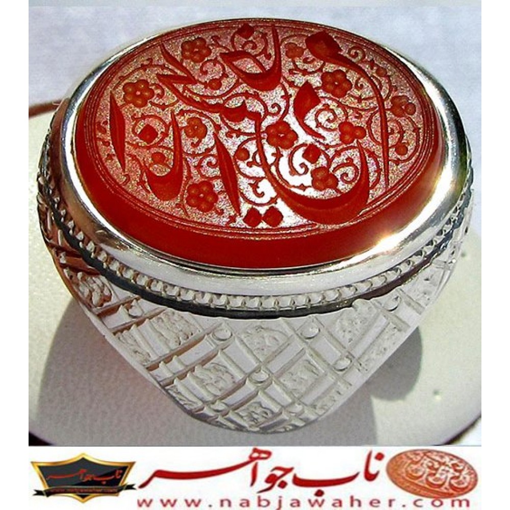 انگشترنفیس عقیق سرخ یمنی چپ کنی انا خادم الحسین حکاکی محسن ضرغامی خط م ض ورکاب امیرلطفی