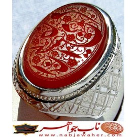 انگشترنفیس عقیق سرخ یمنی چپ کنی انا خادم الحسین حکاکی محسن ضرغامی خط م ض ورکاب امیرلطفی