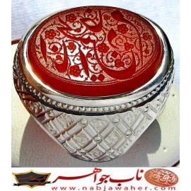 انگشترنفیس عقیق سرخ یمنی چپ کنی انا خادم الحسین حکاکی محسن ضرغامی خط م ض ورکاب امیرلطفی