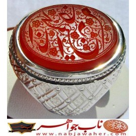 انگشترنفیس عقیق سرخ یمنی چپ کنی انا خادم الحسین حکاکی محسن ضرغامی خط م ض ورکاب امیرلطفی