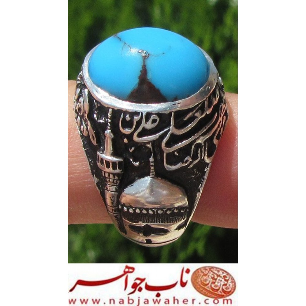 انگشترنفیس کلکسیونی مردانه فدیوم فیروزه_عجمی_نیشابوری، رکاب_فاخر_قلمزنی_استاد_جنگی  قلمزنی_جنگی_مشهد