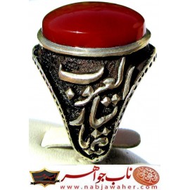 انگشتر فاخرنقره و عقیق سرخ یمنی قلمزنی استاد حمید رضایی