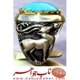 انگشترنفیس کلکسیونی مردانه فدیوم فیروزه_عجمی_نیشابوری، رکاب_فاخر_قلمزنی_استاد_جنگی  قلمزنی_جنگی_مشهد