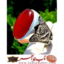 انگشتر فاخرنقره و عقیق سرخ یمنی قلمزنی استاد محسن جنگی