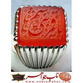 انگشترنفیس عقیق سرخ یمنی یا قمر بنی هاشم حکاکی محسن ضرغامی خط م ض ورکاب امیرلطفی