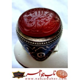 انگشترنفیس خطی نقره مردانه عقیق_یمنی خط_طه،حکاکی جواد_حیدری، رکاب_قلمزنی، وحکاکی یااباعبدالله_الحسین