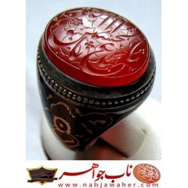 انگشترنفیس خطی نقره مردانه عقیق_یمنی خط_طه،حکاکی جواد_حیدری، رکاب_قلمزنی، وحکاکی یااباعبدالله_الحسین