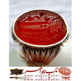 انگشترنفیس خطی مردانه عقیق_یمنی خط_میرزا،حکاکی محمدمجتبی_آتشباز،رکاب_استادسیدحسن_شیرازی،رکاب_سیدحسن وحکاکی-لبیک_یامهدی