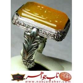 انگشترنفیس مردانه عقیق یمن خط حرّ حکاکی رضاقربانی ذکر لااله الاالله الملک الحق المبین رکاب جواهرنشان مظهری