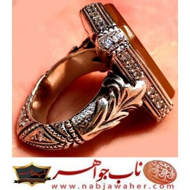 انگشترنفیس مردانه عقیق یمن خط حرّ حکاکی رضاقربانی ذکر لااله الاالله الملک الحق المبین رکاب جواهرنشان مظهری