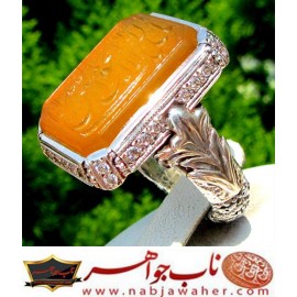 انگشترنفیس مردانه عقیق یمن خط حرّ حکاکی رضاقربانی ذکر لااله الاالله الملک الحق المبین رکاب جواهرنشان مظهری