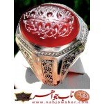 انگشترنفیس خطی نقره مردانه عقیق_یمنی خط_طه،حکاکی جواد_حیدری، رکاب_قلمزنی، وحکاکی یاودود