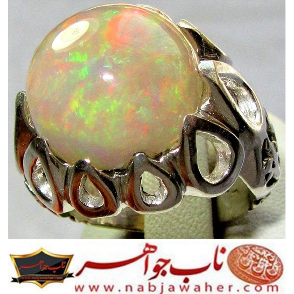 انگشترنقره مردانه جواهری اوپال رکاب نقره نفیس دستسازافتخاری