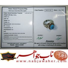 انگشترنفیس مردانه فیروزه طبع دار عجمی نیشابور رکاب نقره مرصع یاقوت دستسازمشهد استادمهدی رحمانی