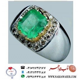 انگشترنفیس مردانه زمرّد ممتاز کلمبیا رکاب مرصع برلیان و نقره دستساز استاد مهدی رحمانی 